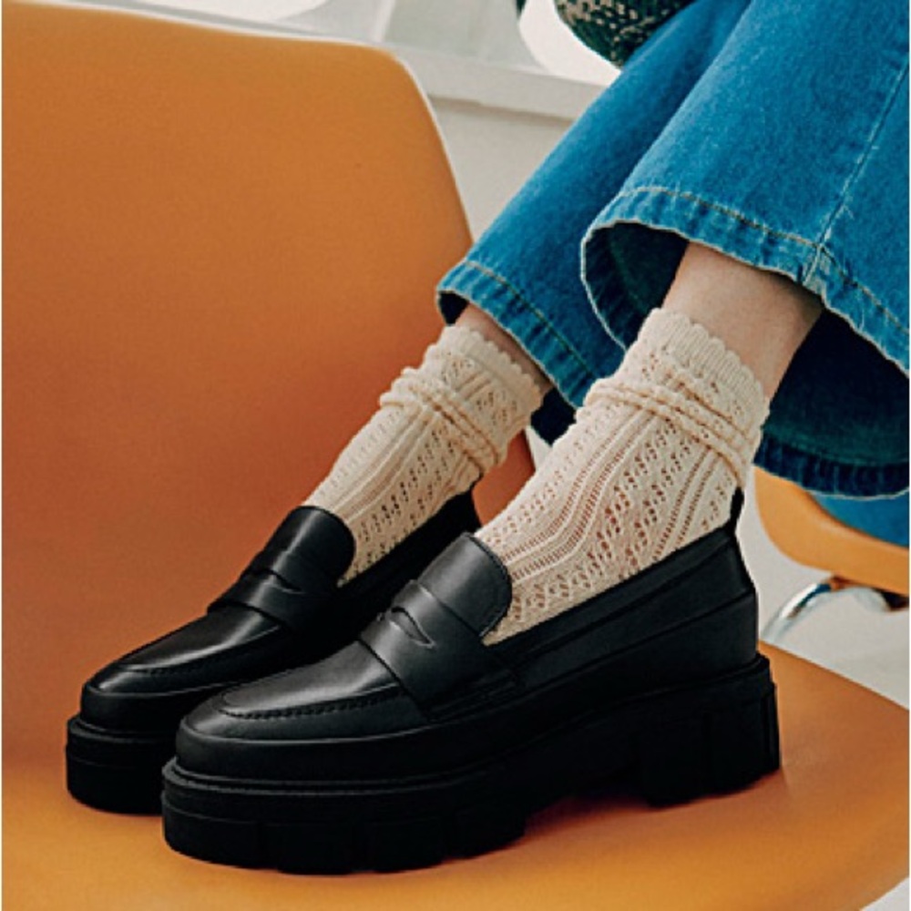 Leather platform penny loafers